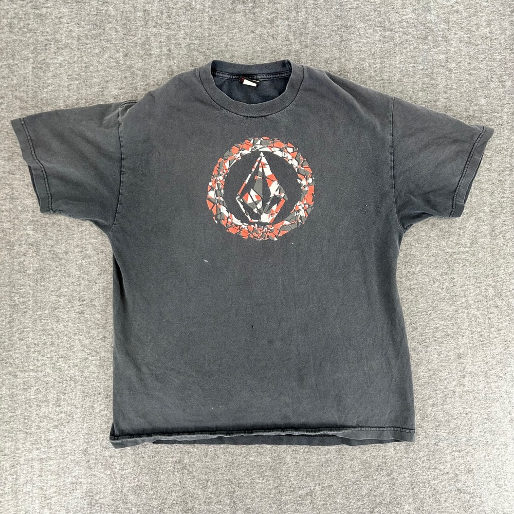 VTG Volcom Stone Mens XL Faded Black Graphic T-Shirt Distressed Skate Y2K Mexico